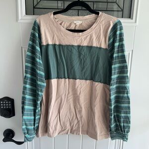 Striped Long Sleeve Tee - Green and Beige